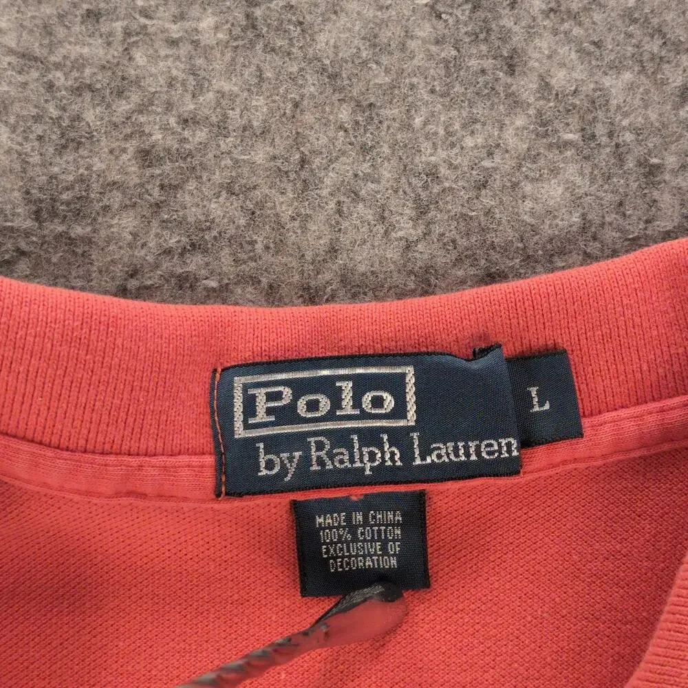 Polo Ralph Lauren Polo Shirt Mens Large Orange Pique Cotton Short Sleeve